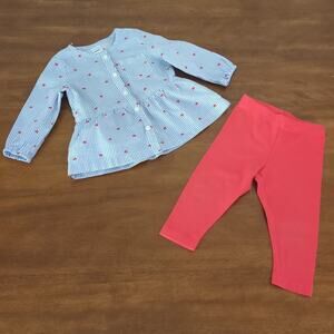 Carter's 2 pc Set Top & Pant Red Blue Stripe Hearts size 12M EUC